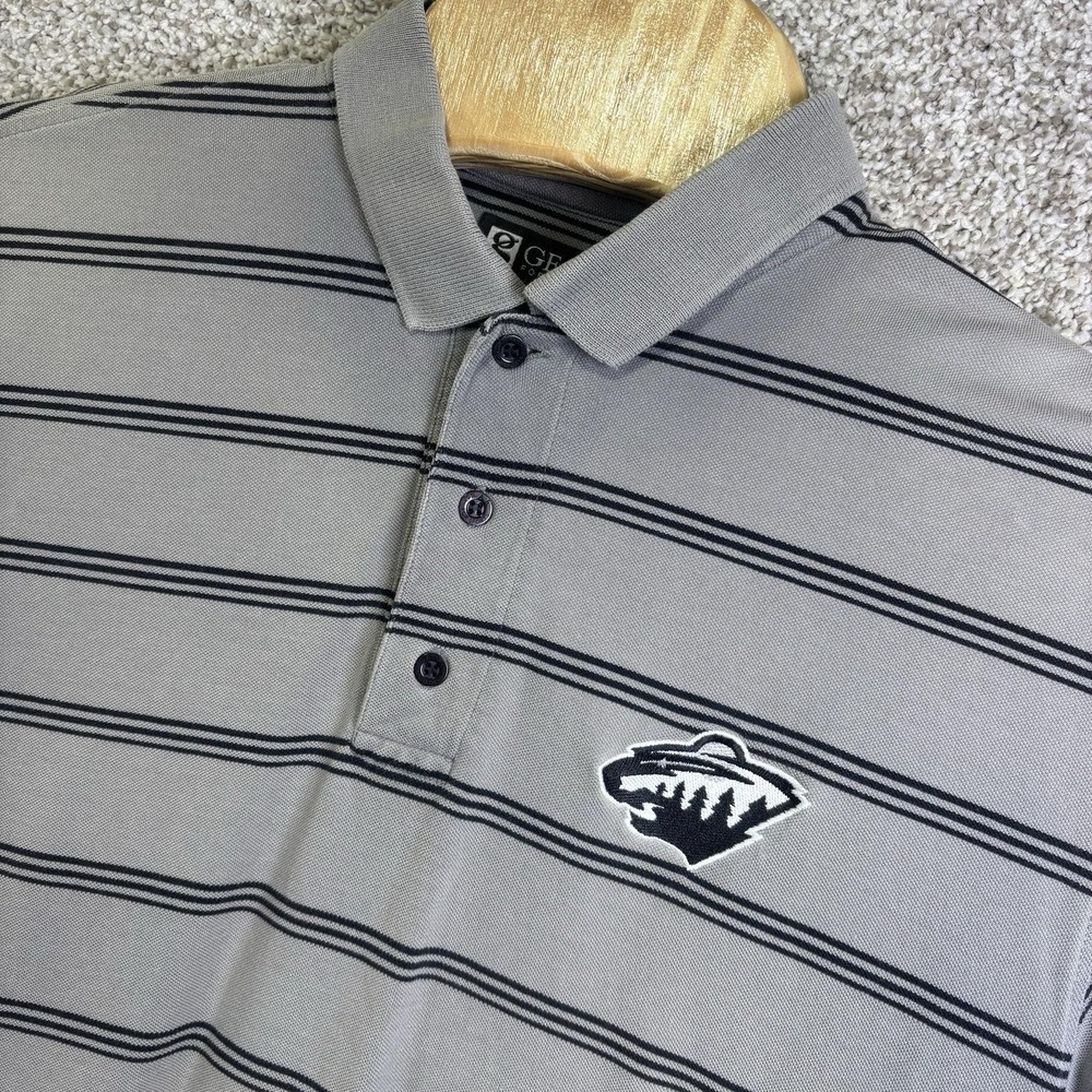 Gear For Sports Minnesota Wild‎ NHL Polo Shirt Mens Medium Gray Striped Hockey